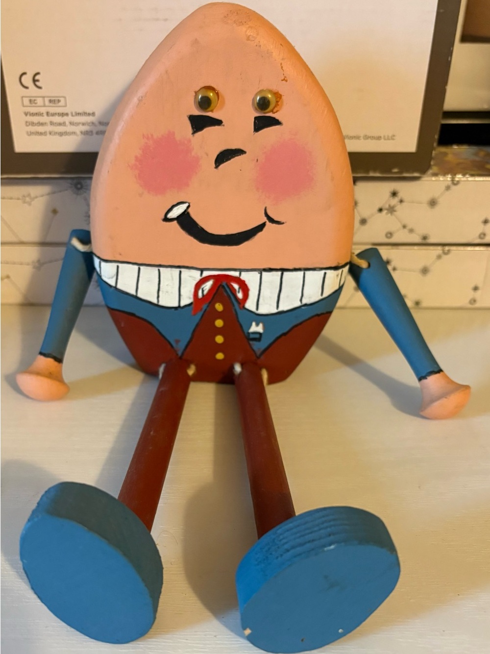 Hand-Painted Wooden Humpty Dumpty Figurine - Pink and Blue